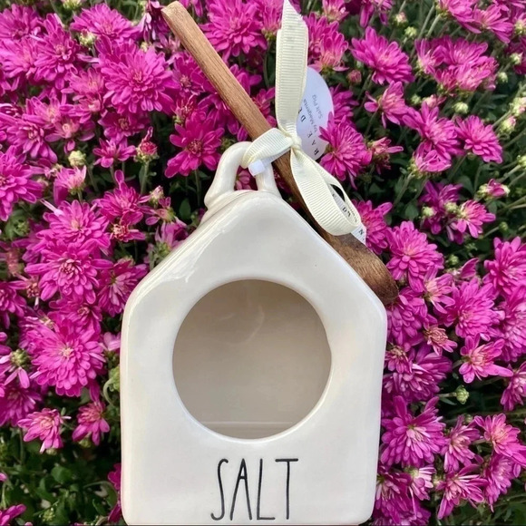 NEW Rae Dunn Cute Birdhouse Salt Pig with wooden spoon - for table or bath salts - Picture 7 of 7